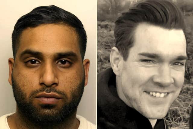 Stephen Linley (right) was crossing the road in Leeds when Dawood Kasuji (left) ploughed into him