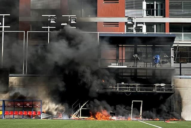 Preparations for England’s World Cup qualifier in Andorra were hit by a fire at the Estadi Nacional.