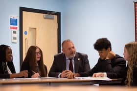 Pepe Di'Iasio with pupils at Wales High School (Wales High School)