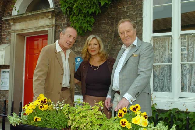 Three of the original cast of 'All Creatures Great and Small' were reunited at the Herriot Museum in Thirsk in 2006. Christopher Timothy who played James Herriot, Carol Drinkwater who played Helen Herriot and Robert Hardy who played Siegfried. Picture: Gary Longbottom.