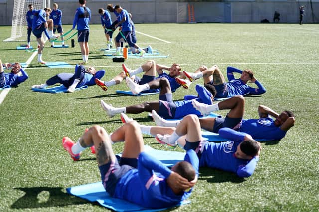 England players during a training session at Estadi Nacional, Andorra. Picture: PA