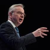 Michael Gove giving his keynote address during the Conservative Party Conference last week (PA)