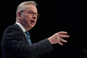 Michael Gove giving his keynote address during the Conservative Party Conference last week (PA)