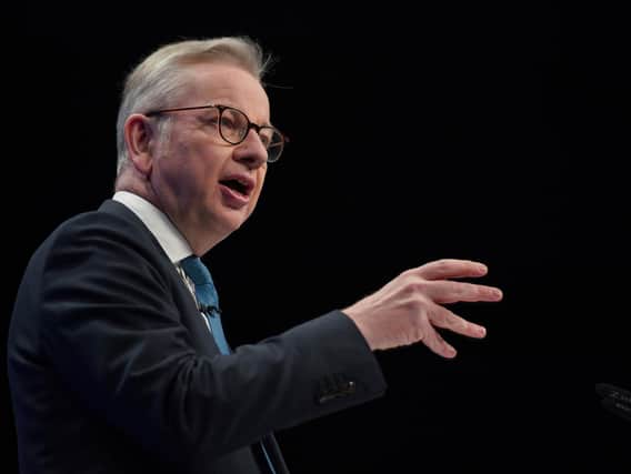 Michael Gove giving his keynote address during the Conservative Party Conference last week (PA)