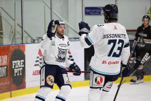ON TARGET: Jason Hewitt scored five goals across both nights at the weekend, including a hat-trick in the 8-1 hammering of Milton Keynes at home on Sunday. Picture courtesy of Steeldogs Media.