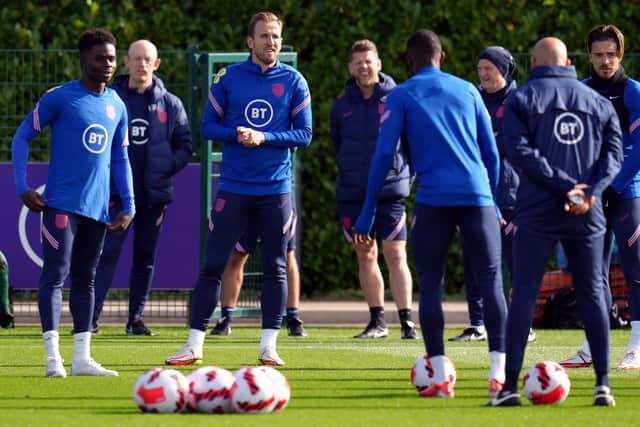 England's Harry Kane (centre) during a training session at Hotspur Way. Picture: John Walton/PA
