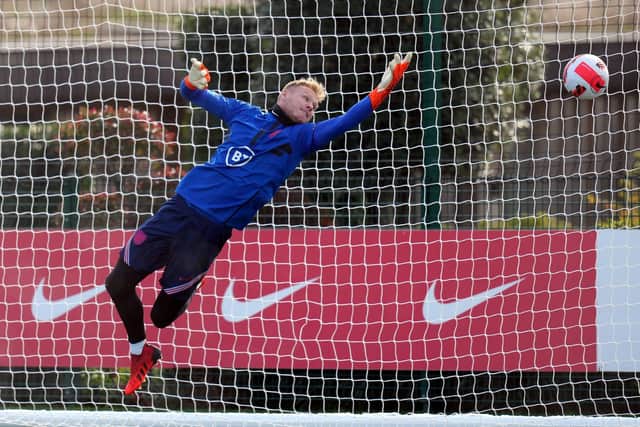 England goalkeeper Aaron Ramsdale during Monday's training session at Hotspur Way Training Ground Picture: John Walton/PA