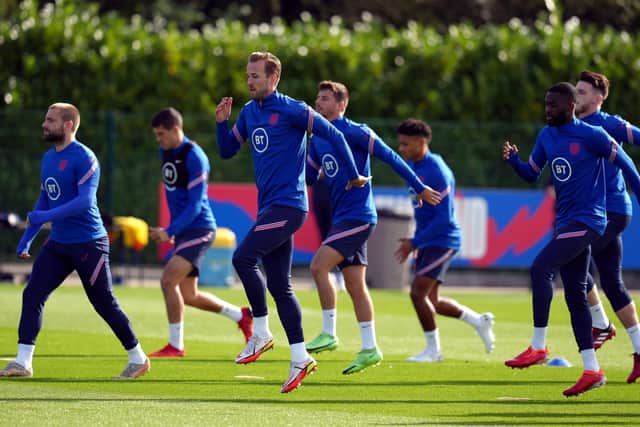 England's players are put through their paces during Monday's  training session at Hotspur Way Training Ground, London. Picture: John Walton/PA