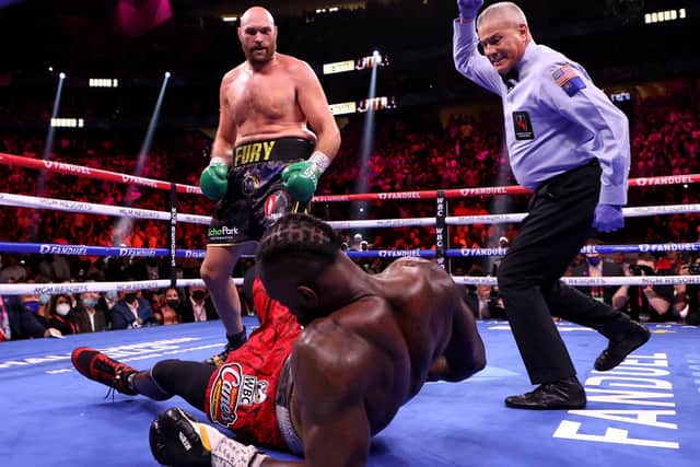 KNOCKOUT BLOW: Deontay Wilder hits the canvass. Picture: Getty Images.