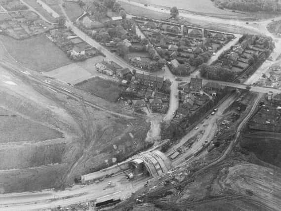 An aerial shot of construction work on the M62 near Elland in 1971. (Halifax Courier).