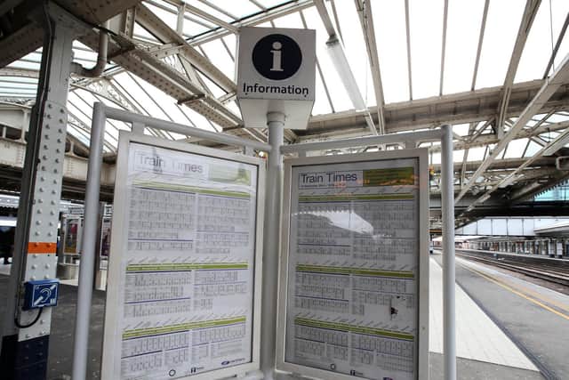 File photo dated 26/02/15 of train timetables at Sheffield station. (PA)