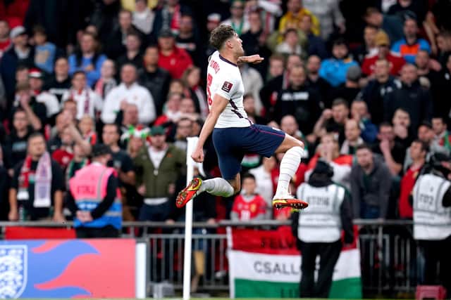 England's John Stones celebrates his Wembley goal. Picture: PA