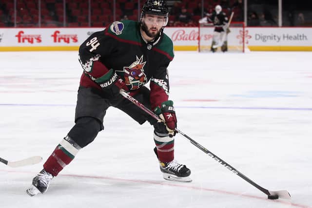 PUSHING HARD: Liam Kirk, in action for the Arizona Coyotes against the Vegas Golden Knights at Gila River Arena in September. Picture: Christian Petersen/Getty Images