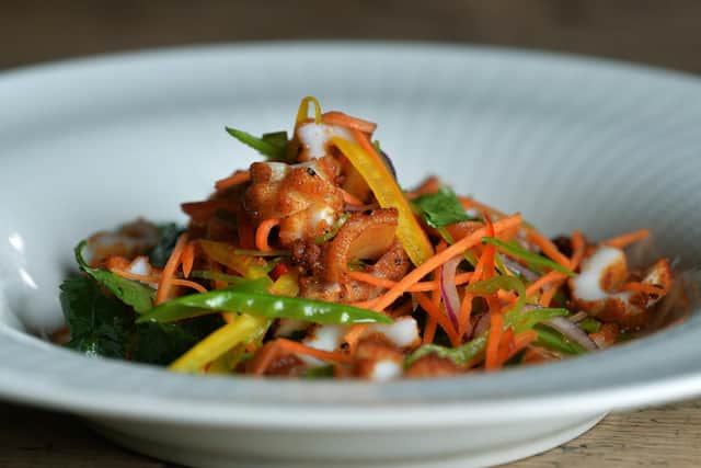 Crispy chilli salt squid with Asian salad.