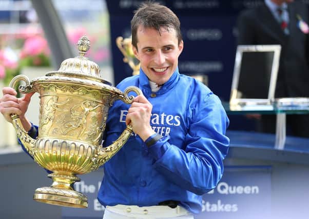 William Buick celebrates the  King George VI And Queen Elizabeth Stakes of Adayar who now lines up in the Qipco Champion Stakes.