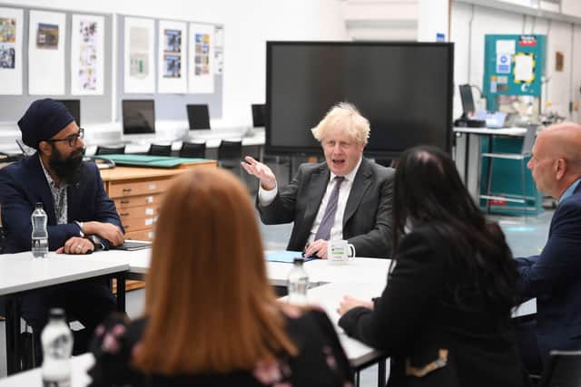 Boris Johnson during a visit to Kirklees College - but is he doing enough to prioritise schools and skills? Former Education Secretary Justine Greening thinks so.