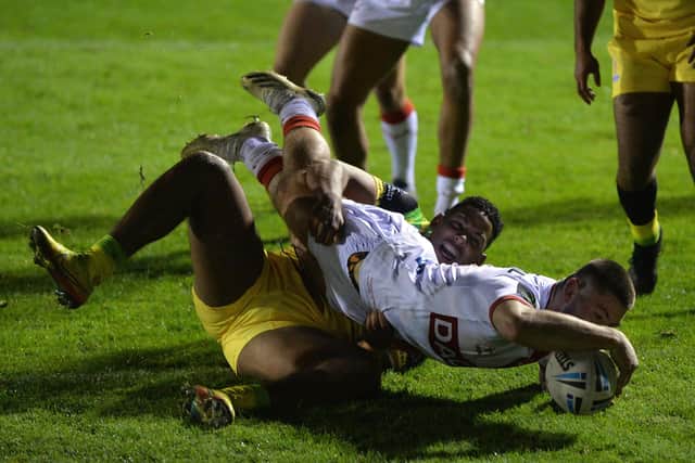 New rules: Action from last night's game between Jamaica and England Knights at Castleford.  Picture Bruce Rollinson