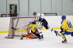 Sheffield Steeldogs got the better of Leeds Knights with a 6-3 Autumn Cup win at Ice Sheffield. Picture: Peter Best.