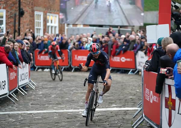 Victory salute: Team Ineos Grenadiers' Ben Swift celebrates winning the Men's Road Race in Lincoln. Picture: Tim Goode/PA Wire.