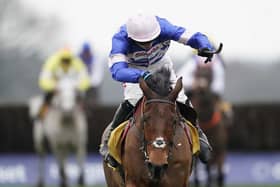 Harry Cobden riding Cyrname clear the last to win The Betfair Ascot Steeple Chase at Ascot Racecourse on February 16, 2019.