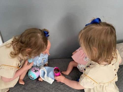 Issy, 3, and Evie, 2, love being out and seeing the world, playing with their dolls and are keen learners.