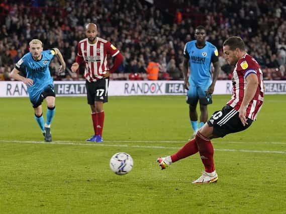 Spot on: Billy Sharp fires Sheffield United level from the spot against Millwall. Picture: Sportimage.