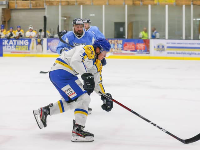AIMING HIGH: Cole Shudra, in action for Leeds Knights in pre-season against former team, Sheffield Steeldogs Picture: Andy Bourke/Podium Prints