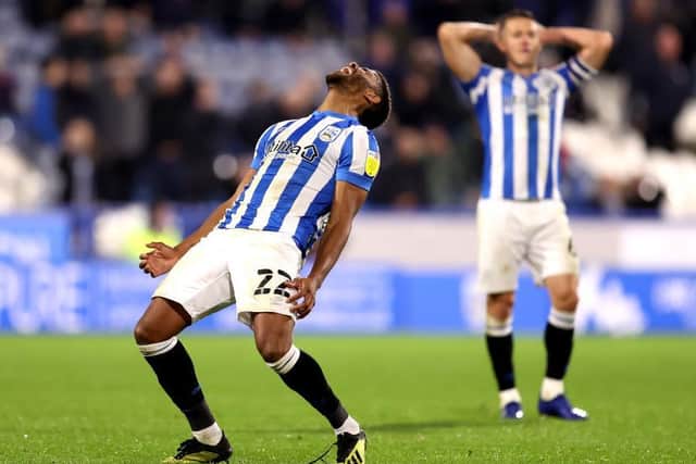 NEAR MISS: Huddersfield Town's Fraizer Campbell shows his frustration after hitting the woodwork against Birmingham City