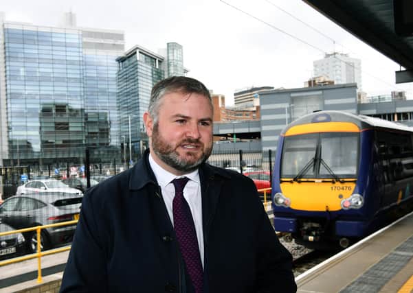 HS2 Minister Andrew Stephenson during a visit to Leeds.