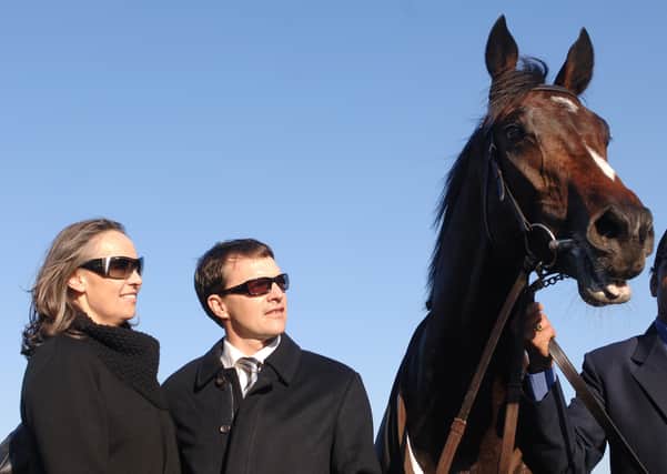 Trainer Aidan O'Brien, his wife Anne-Marie and Camelot after winning the Racing Post Trophy during The Racing Post Trophy , now the Vertem Futurity Trophy, at Doncaster in 2011.