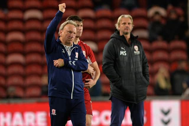Middlesbrough's manager Neil Warnock and Barnsley's head coach Markus Schopp. Picture: Jonathan Gawthorpe