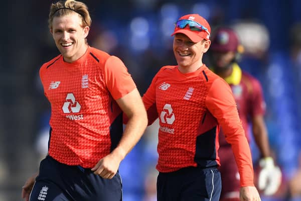 Back in the fold: David Willey with captain Eoin Morgan. Picture: Getty Images