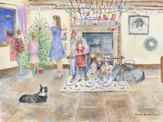 The new Yorkshire Air Ambulance charity Christmas card featuring the the Yorkshire Shepherdess and Our Yorkshire Farm family