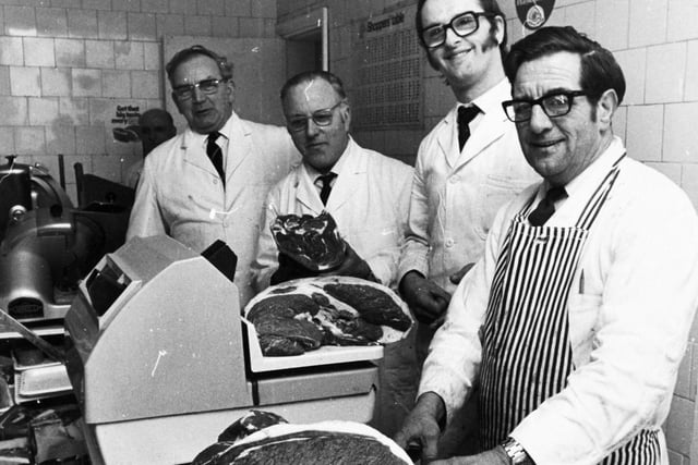Sunday lunch sold by four top butchers. Pictured, from left, William Waite, James Price Stephen Wilkinson and James Kershaw in December 1973.