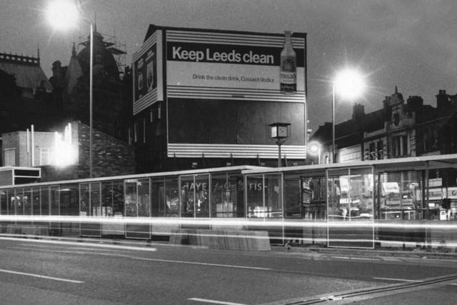 A night scene of the bus stops near  the Corn Exchange in September 1973.
