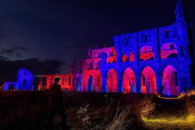 The abbey is lit up in homage to Bram Stoker's Dracula