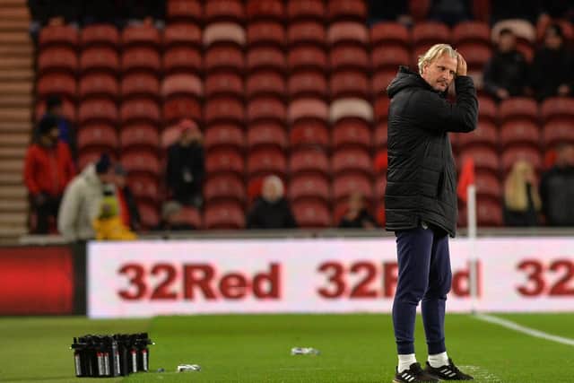 Barnsley FC head coach Markus Schopp, pictured on the touchline in Wednesday night's game at Middlesbrough. Picture: Jonathan Gawthorpe.