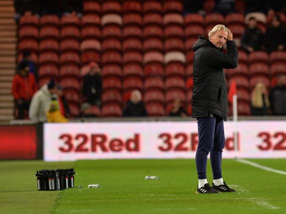 Barnsley FC head coach Markus Schopp, pictured on the touchline in Wednesday night's game at Middlesbrough. Picture: Jonathan Gawthorpe.