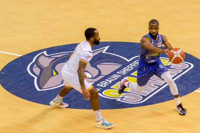 Sheffield Sharks' Aaron Anderson finds room to pass (Picture: Dean Atkins)