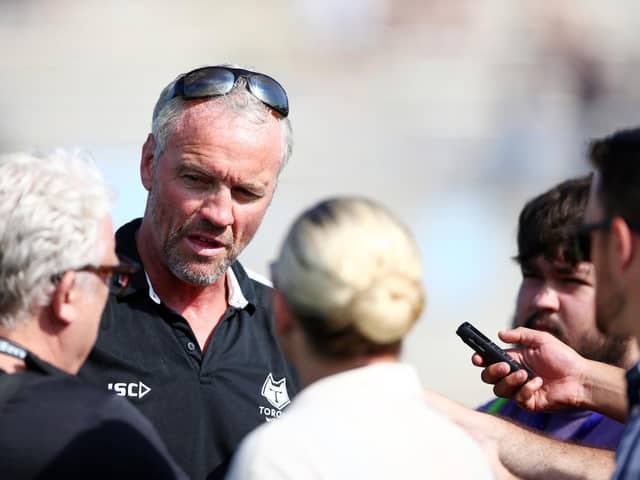 Brian McDermott talks to the press after Toronto Wolfpack's 2019 Million Pound Game win over Featherstone Rovers. (VAUGHAN RIDLEY/SWPIX)