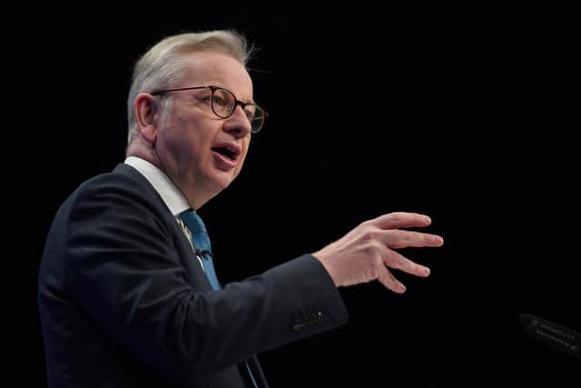 Michael Gove giving his keynote address during the Conservative Party Conference in Manchester (PA)