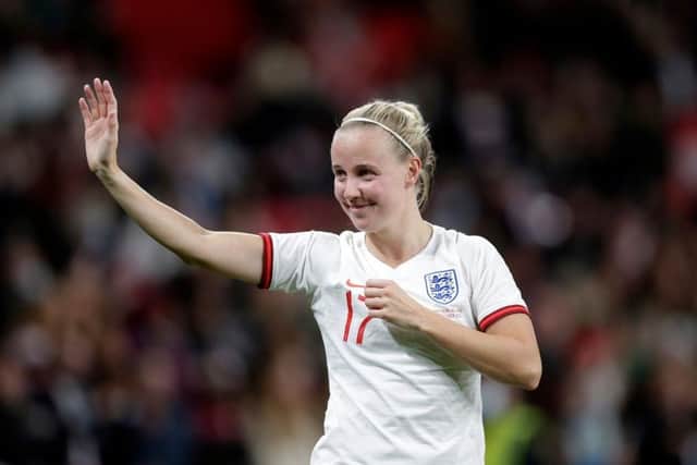 THANKS: England's Beth Mead shows appreciation to the fans after the Women's World Cup 2023 Qualifier group D match against Northern Ireland Picture: Henry Browne/Getty Images