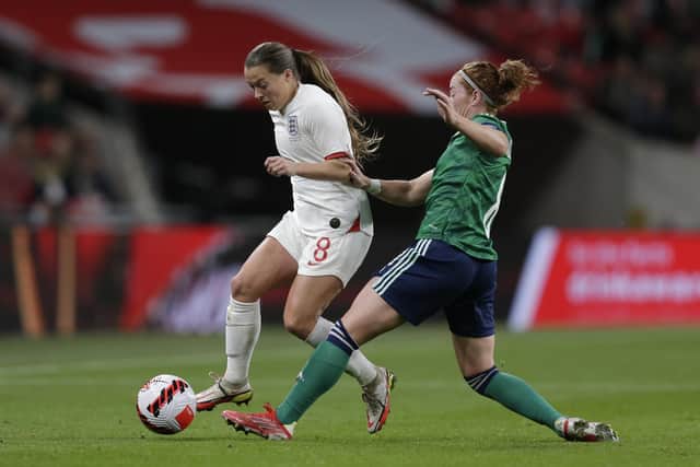 England's Fran Kirby battles for possession with Northern Ireland's Marissa Callaghan Picture: Henry Browne/Getty Images