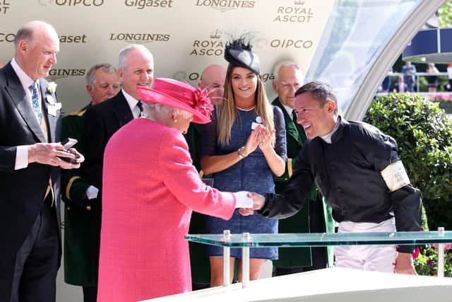 The Queen congratulates Frankie Dettori in 2018 after yet another big race win at Royal Ascot - scene of his greatest triumphs.