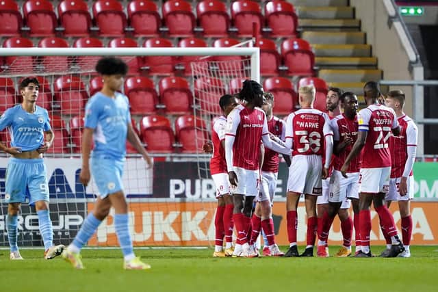 Rotherham United's Kieran Sadlier celebrates scoring their side's fourth goal of the game during the Papa John's Trophy Northern Group E match against Man City Under-21s (Picture: PA)