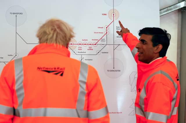 This was Rishi Sunak and Boris Johnson discussing Northern rail services during the recent Tory party conference in Manchester.