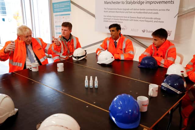 Boris Johnson and Rishi Sunak during a recent visit to a rail construction site.
