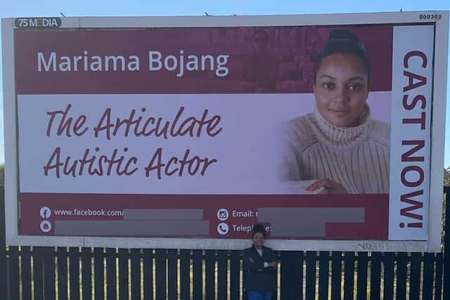 Mariama Binta Bojang, 27, put up two billboards, one in Leeds and one in the Media City UK in Salford.