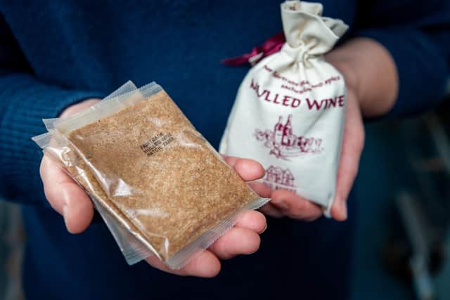 Sophie Steenberg, with a biodegradable non plastic film, produced  by a firm in Leeds, and used to wrap their Fair Trade Mulled Wine spice mix..
Picture James Hardisty.