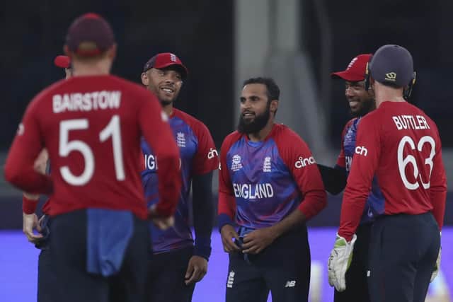 Impressive: Yorkshire's Adil Rashid, centre, is part of a new-look England attack at the T20 World Cup. (AP Photo/Aijaz Rahi)